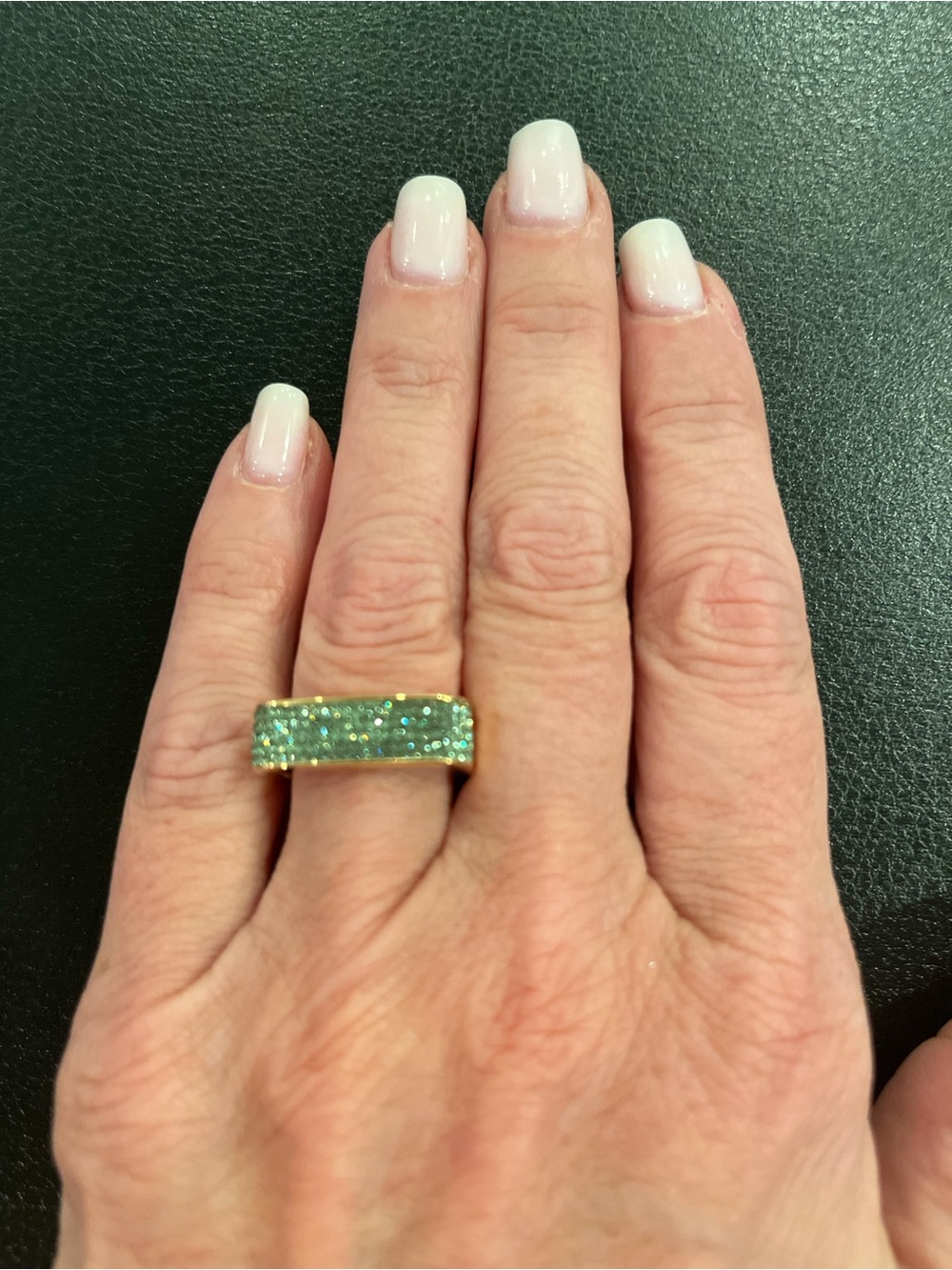 henri bendel Gold Band Ring with Aqua Green Pavé NWT